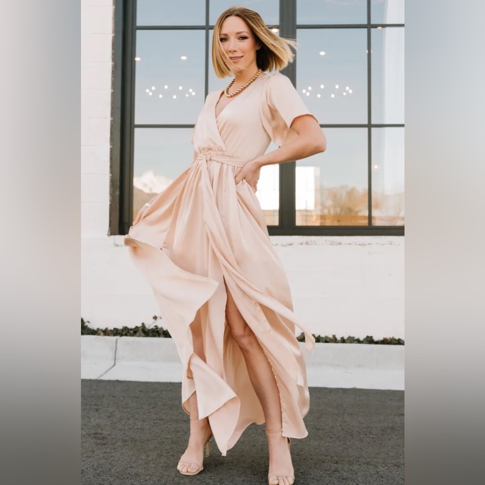 Baltic Born | Sicily Satin Maxi Dress | Natural Champagne | Women’s Large